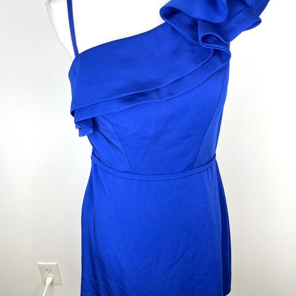 Mac Duggal One Shoulder Ruffle Mini Dress 55286 Royal Blue Size 8 New - Picture 4 of 14